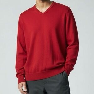 Jos. A. Bank Red Signature Collection 100% Italian Merino Wool V-Neck Sweater